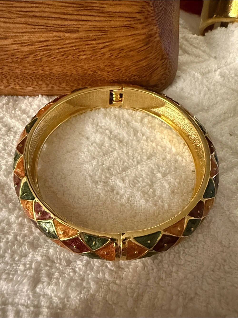 Gold Tone Multicolor Enamel Harlequin Bangle Bracelet